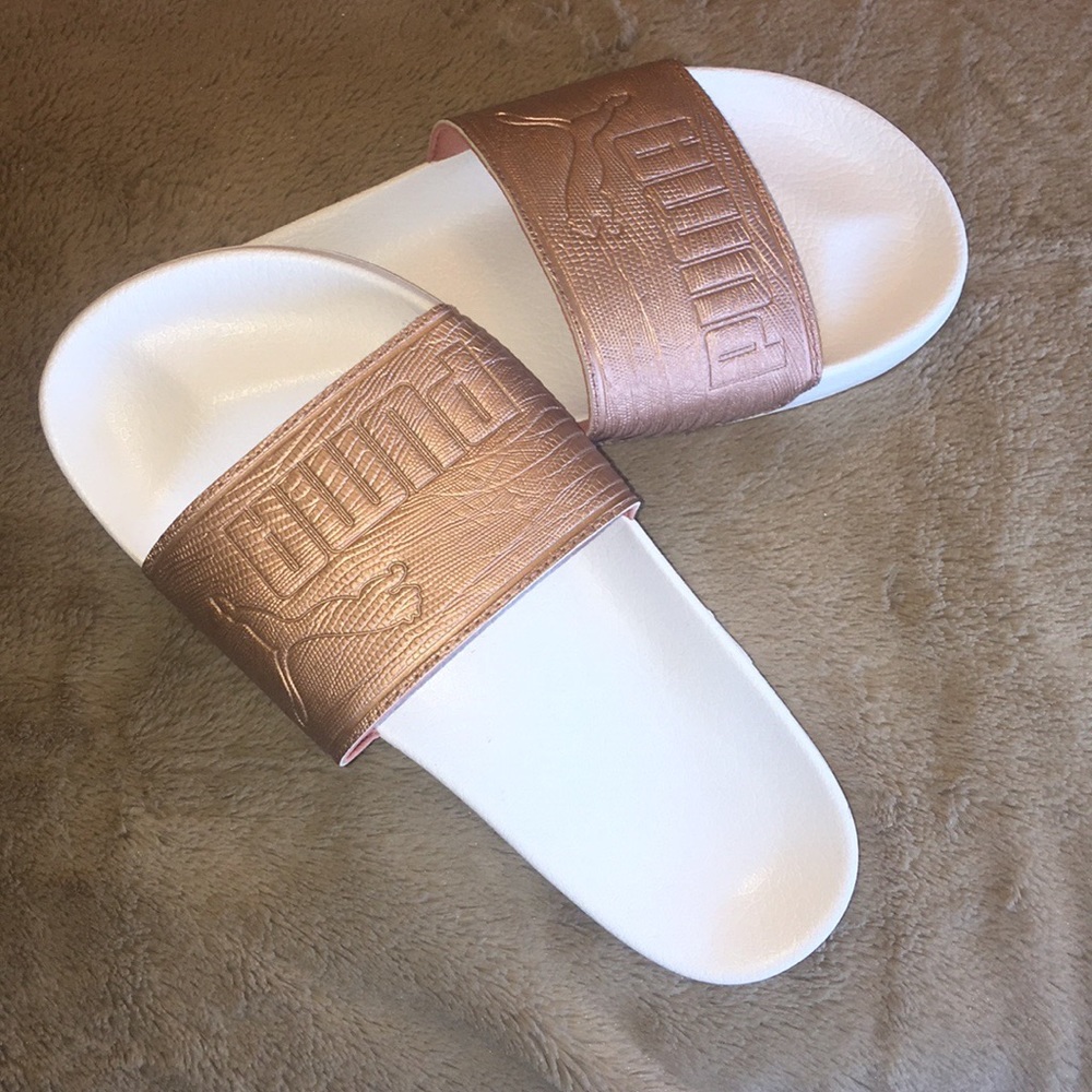 Rose gold puma slides
